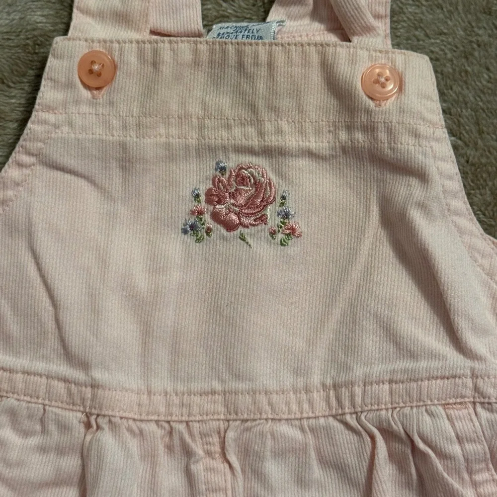 Vintage Gymboree Pink Corduroy Rose Floral Ruffle Overalls 0-3 Months 2002